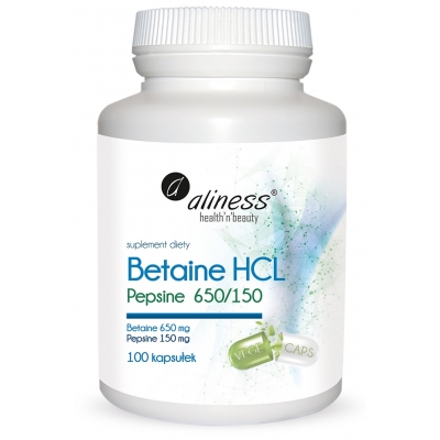 Betaine HCL, Pepsyna 650/150 mg x 100 kapsułek  Aliness