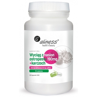 Ekstrakt z nasion ostropestu 190 mg+karczoch x 100 Vege caps.  Aliness