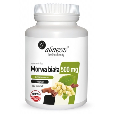 Morwa biała 4:1 z cynamonowcem i chromem 500 mg x 180 tabletek. Aliness