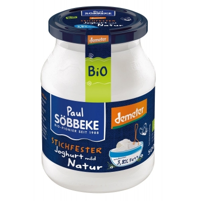 JOGURT NATURALNY (3,8 % TŁUSZCZU W MLEKU) DEMETER BIO 500 g (SŁOIK) - SOBBEKE