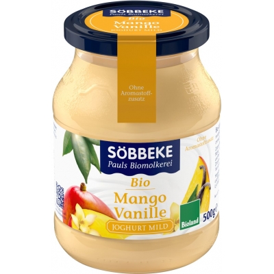 JOGURT MANGO-WANILIA (3,8% TŁUSZCZU W MLEKU) BIO 500 g (SŁOIK) - SOBBEKE