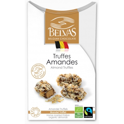 BELGIJSKIE CZEKOLADKI TRUFLE Z MIGDAŁAMI FAIR TRADE BEZGLUTENOWE BIO 100 g - BELVAS