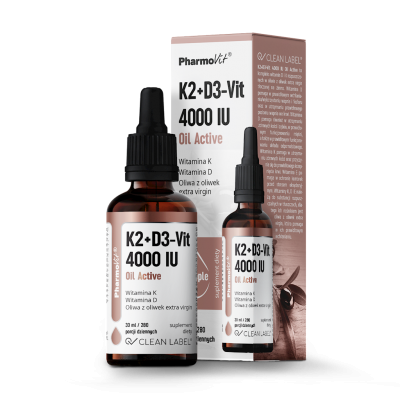 WITAMINA K2 + D3 W KROPLACH (75 mcg + 100 mcg) BEZGLUTENOWE 30 ml - PHARMOVIT (CLEAN LABEL)