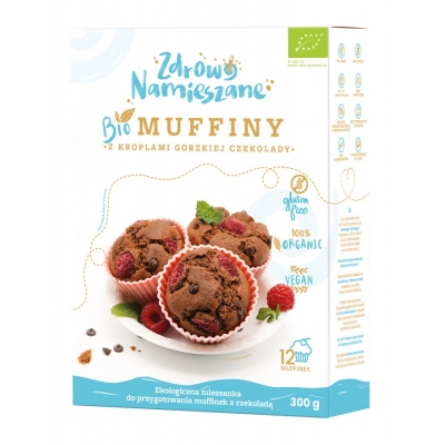 MIESZANKA NA MUFFINKI Z KROPLAMI GORZKIEJ CZEKOLADY BEZGLUTENOWA BIO 300 g - ZDROWO NAMIESZANE