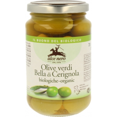 OLIWKI ZIELONE BELLA DI CERIGNOLA Z PESTKĄ W ZALEWIE BIO 350 g (180 g) - ALCE NERO