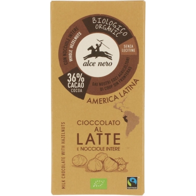 CZEKOLADA MLECZNA Z ORZECHAMI LASKOWYMI FAIR TRADE BIO 100 g - ALCE NERO