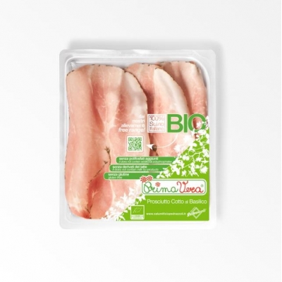 SZYNKA GOTOWANA PROSCIUTTO COTTO Z BAZYLIĄ PLASTRY BEZGLUTENOWA BIO 100 g - PRIMAVERA