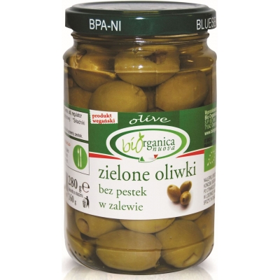 OLIWKI ZIELONE BEZ PESTEK W ZALEWIE BIO 280 g (160 g) (SŁOIK) - BIO ORGANICA ITALIA