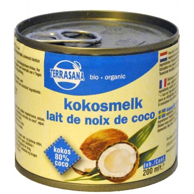 COCONUT MILK - NAPÓJ KOKOSOWY BEZ GUMY GUAR (22 % TŁUSZCZU) BIO 200 ml (PUSZKA) - TERRASANA